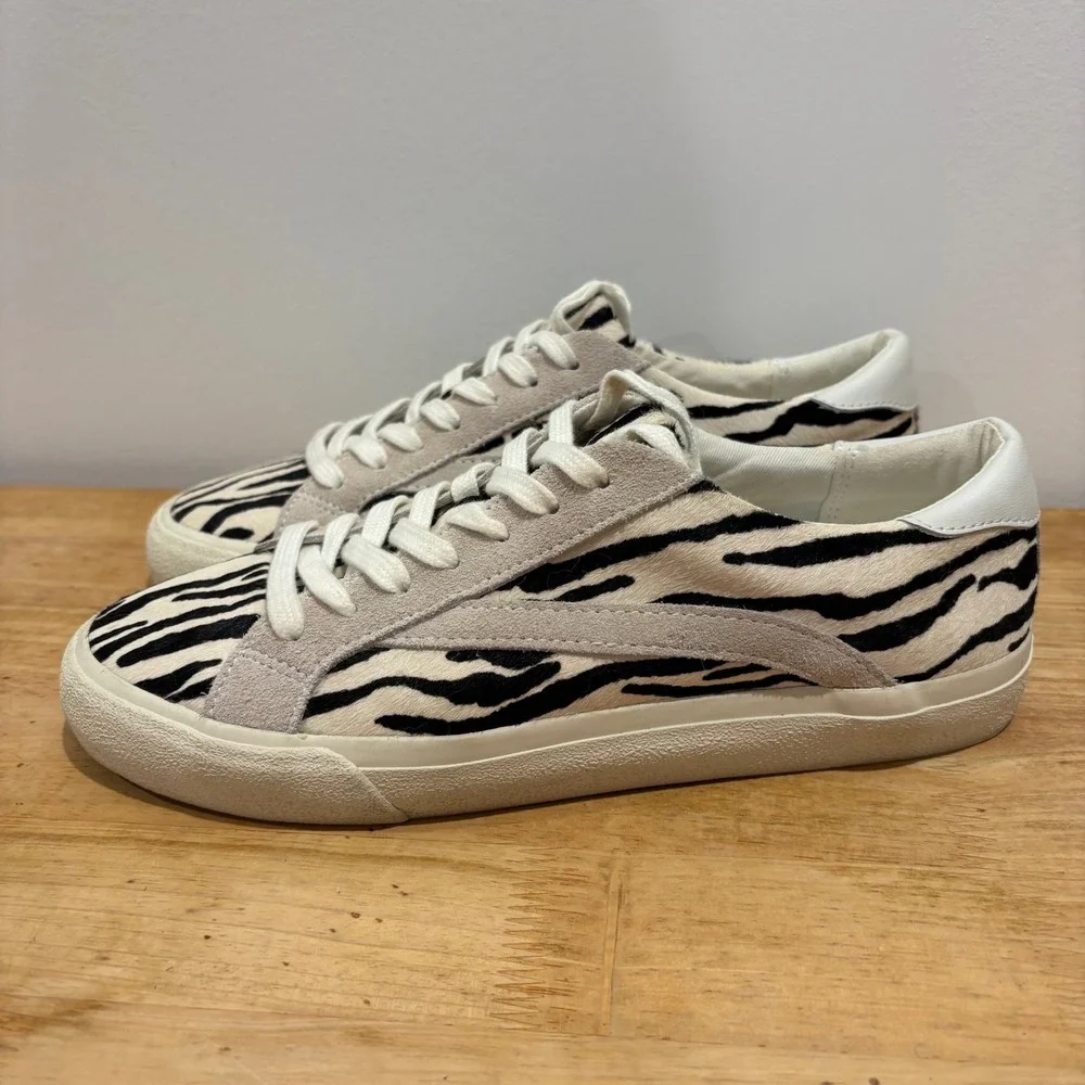 Madewell Zebra‎ Print Sidewalk Low Top Sneakers White Size 9 Calf Hair AE247